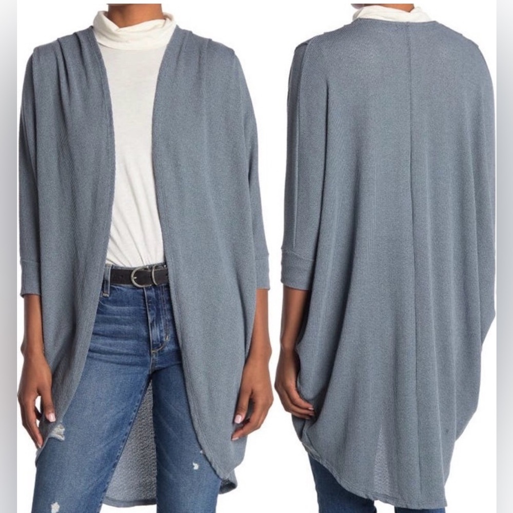 Lauren Ralph Lauren Dusty Blue Open-Front Draped Cardigan